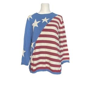 NorthStyle Women's American Flag Knit Sweater Size Medium Granny Top 3/4 Sleeves